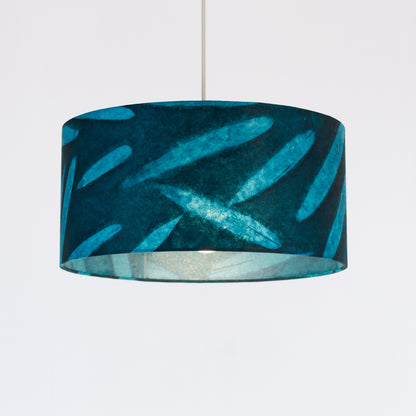 Drum Lamp Shade - P99 - Resistance Dyed Teal Bamboo, 35cm(d) x 20cm(h)