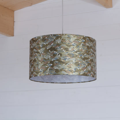 Drum Lamp Shade - W03 ~ Gold Waves on Greys, 35cm(d) x 20cm(h)