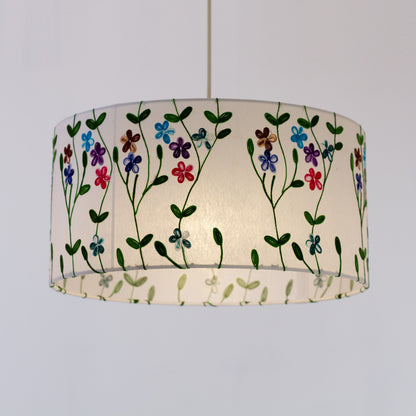 Drum Lamp Shade - P43 - Embroidered Flowers on White, 40cm(d) x 20cm(h)