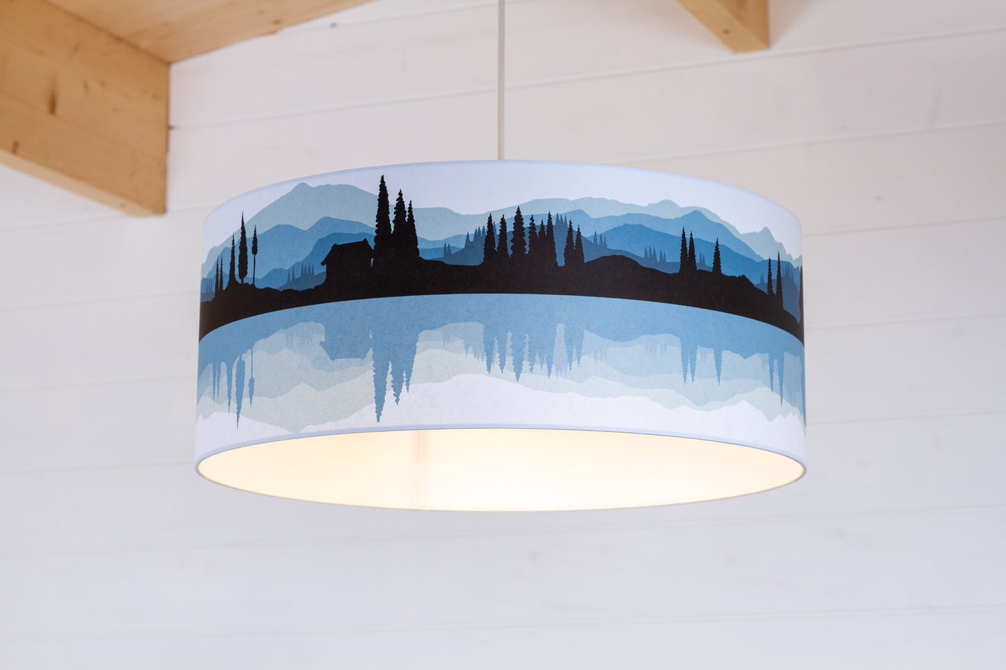 Landscape #3 Print Lampshade (Drum Lamp Shade 50cm(d) x 20cm(h) - Blue (D10)