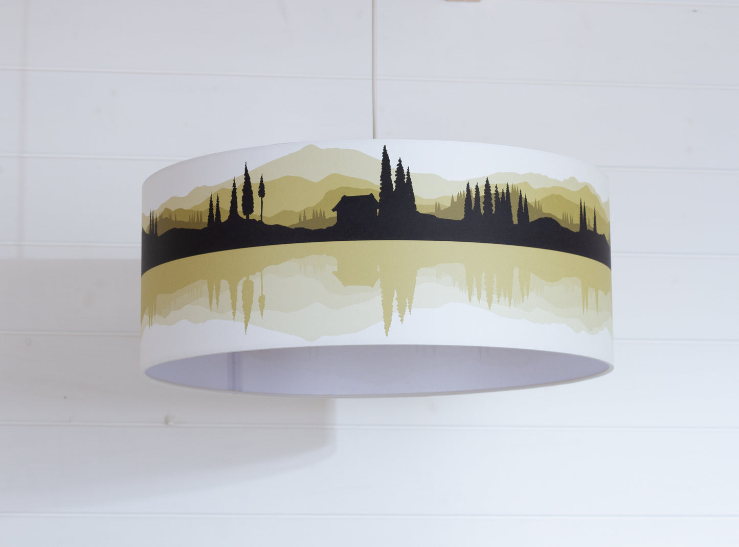 Landscape #3 Print Lampshade (Drum Lamp Shade 50cm(d) x 20cm(h) - Yellow