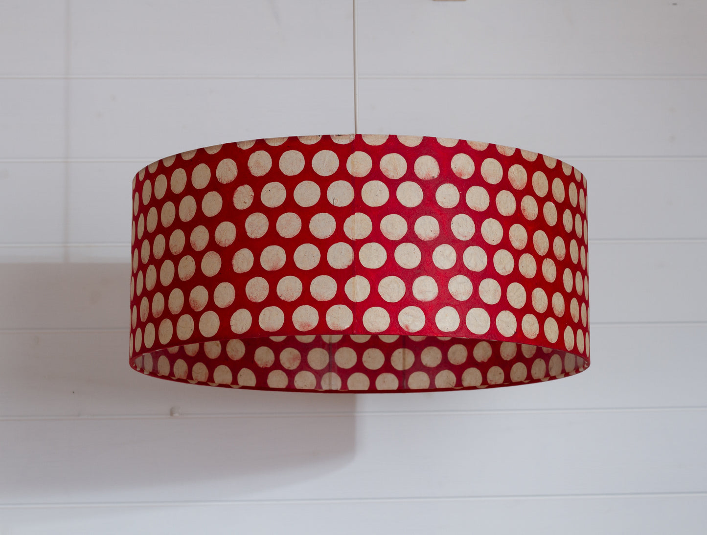 Drum Lamp Shade - P84 ~ Batik Dots on Red, 50cm(d) x 20cm(h)
