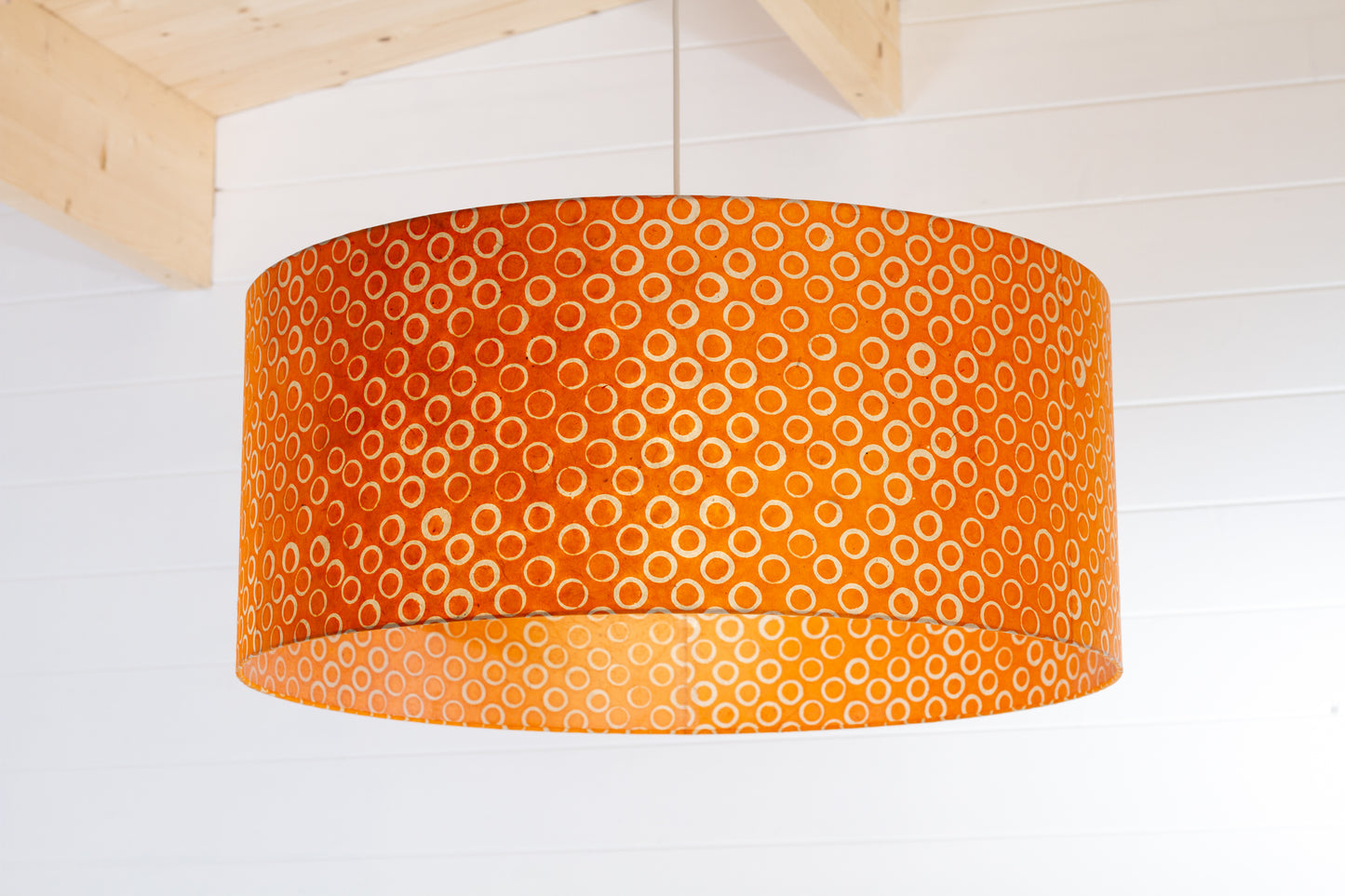 Drum Lamp Shade - P03 - Batik Orange Circles, 70cm(d) x 30cm(h)