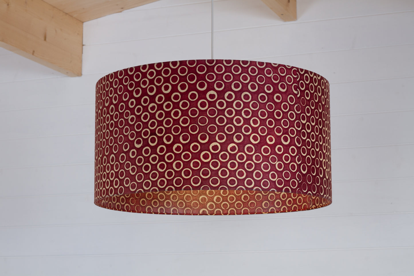 Drum Lamp Shade - P73 - Batik Cranberry Circles, 60cm(d) x 30cm(h)