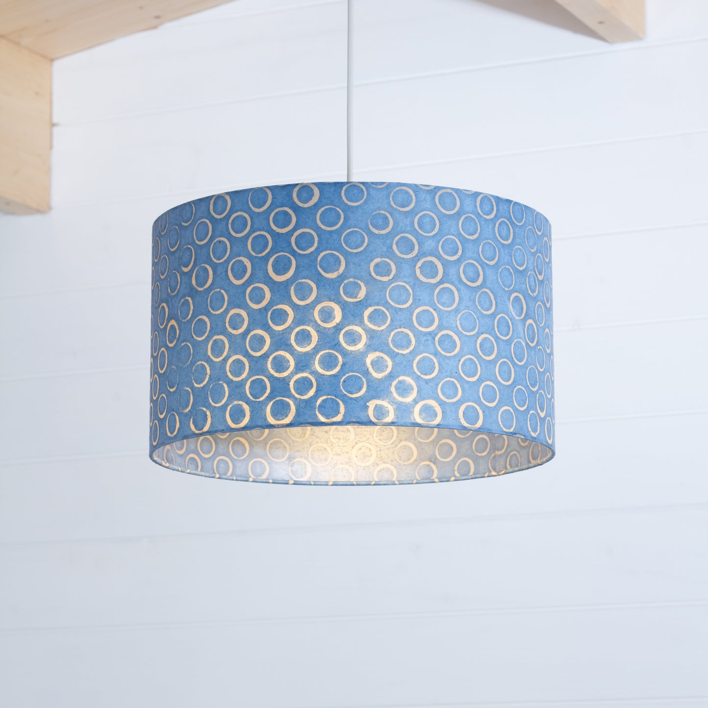 Drum Lamp Shade - P72 - Batik Blue Circles, 30cm(d) x 20cm(h)