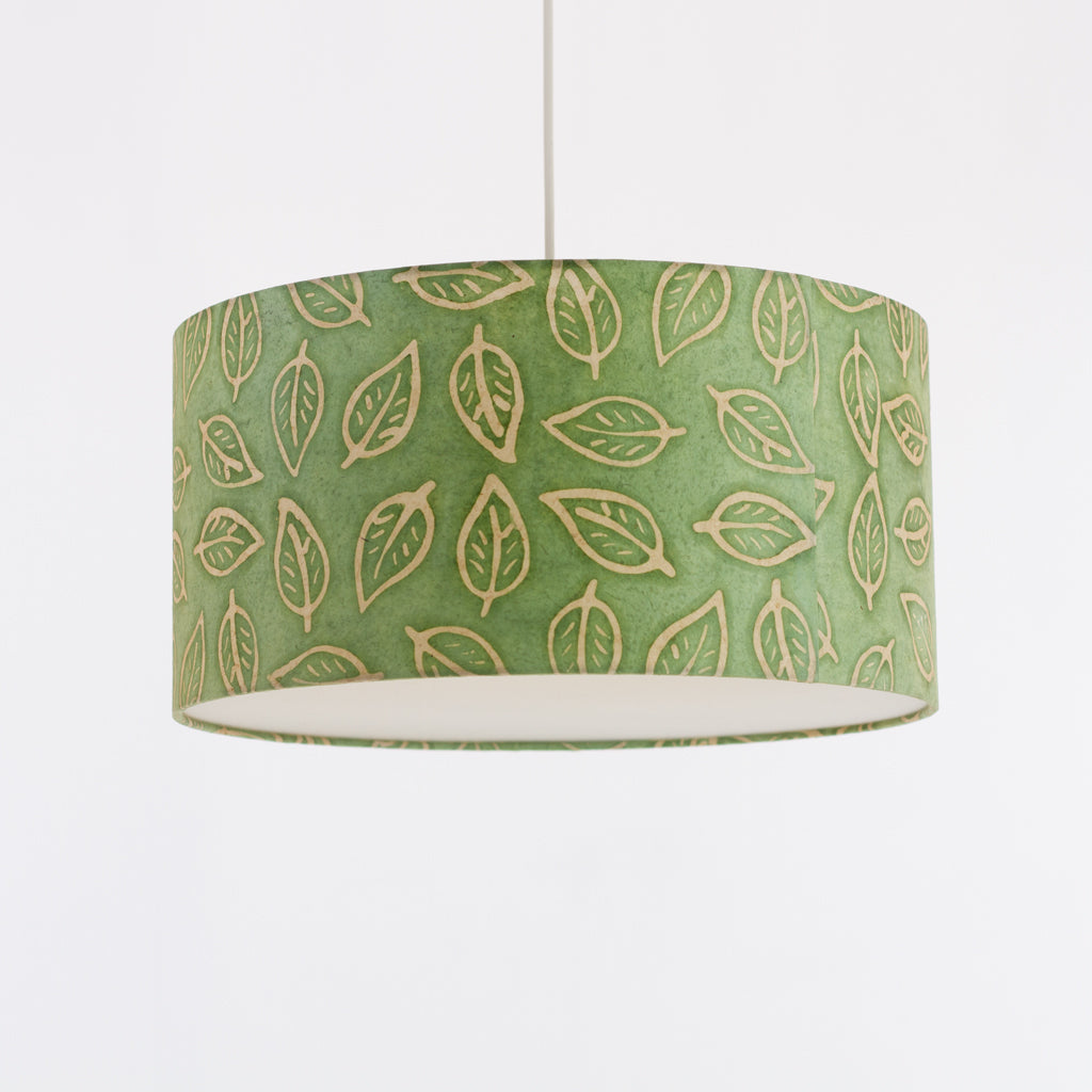 Drum Lamp Shade - P29 - Batik Leaf on Green, 40cm(d) x 20cm(h)