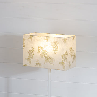 Rectangle Lamp Shade - P40 - Gold Fish Screen Print on Natural Lokta, 30cm(w) x 20cm(h) x 15cm(d)