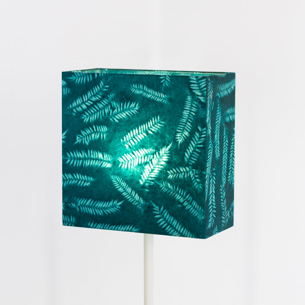 Rectangle Lamp Shade - B106 ~ Resistance Dyed Teal Fern, 30cm(w) x 30cm(h) x 15cm(d)