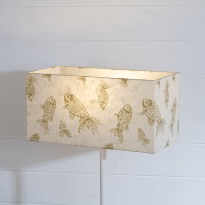 Rectangle Lamp Shade - P40 - Gold Fish Screen Print on Natural Lokta, 40cm(w) x 20cm(h) x 20cm(d)