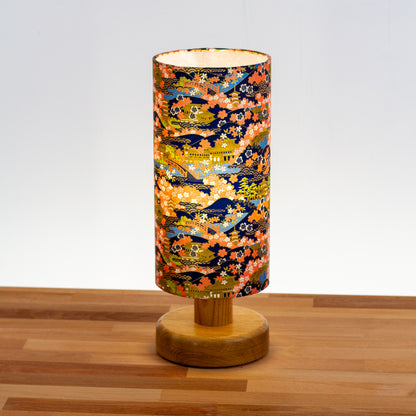 Round Oak Table Lamp with 15cm x 30cm Drum Lampshade in W06 ~ Kyoto