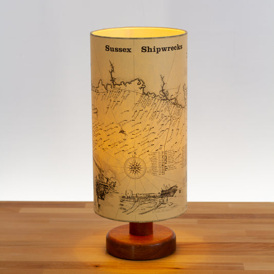 Shipwrecks of Sussex Map - Sapele Table Lamp