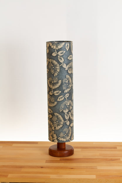 Round Sapele Table Lamp with 15cm x 65cm Lampshade in B119 ~ Batik Peony Grey