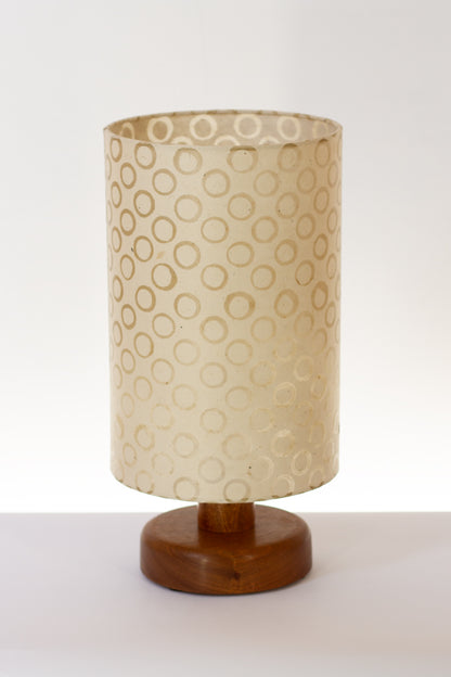 Round Sapele Table Lamp (15cm) with 20cm x 30cm Lamp Shade in P74 ~ Batik Natural Circles