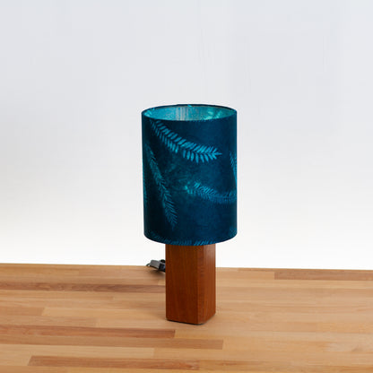 Square Sapele Table Lamp with 15cm Drum Lamp Shade B106 ~ Resistance Dyed Teal Fern