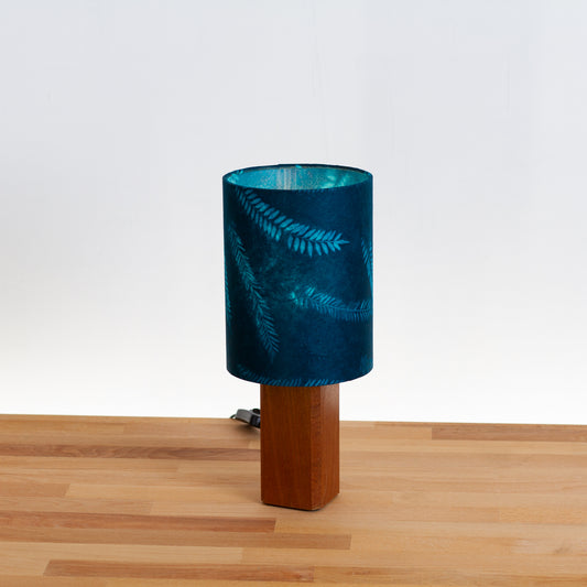 Square Sapele Table Lamp with 15cm Drum Lamp Shade B106 ~ Resistance Dyed Teal Fern