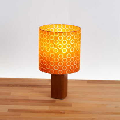 Square Sapele Table Lamp with 20cm Drum Lamp Shade P03 - Batik Orange Circles