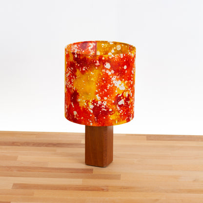 Square Sapele Table Lamp with 20cm Drum Lamp Shade B112 ~ Batik Lava Red/Orange