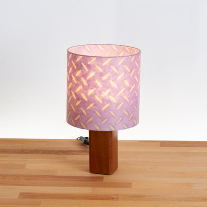 Square Sapele Table Lamp with 20cm Drum Lamp Shade B121 ~ Batik Tread Plate Lilac