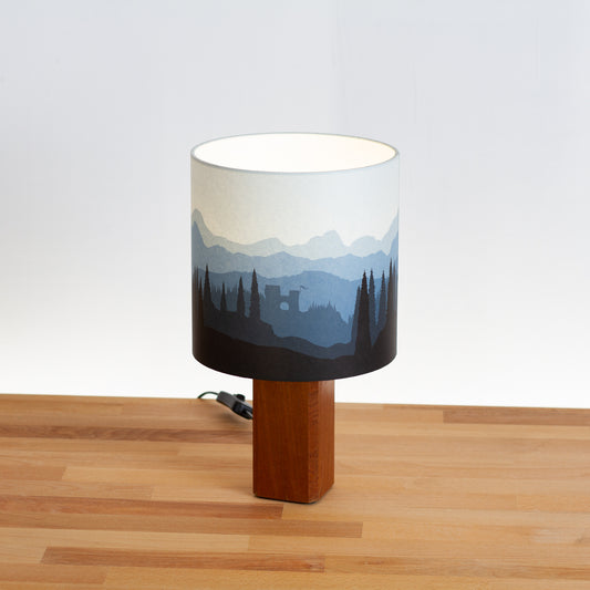 Forest Landscape Print ~ Blue, Sapele Table Lamp