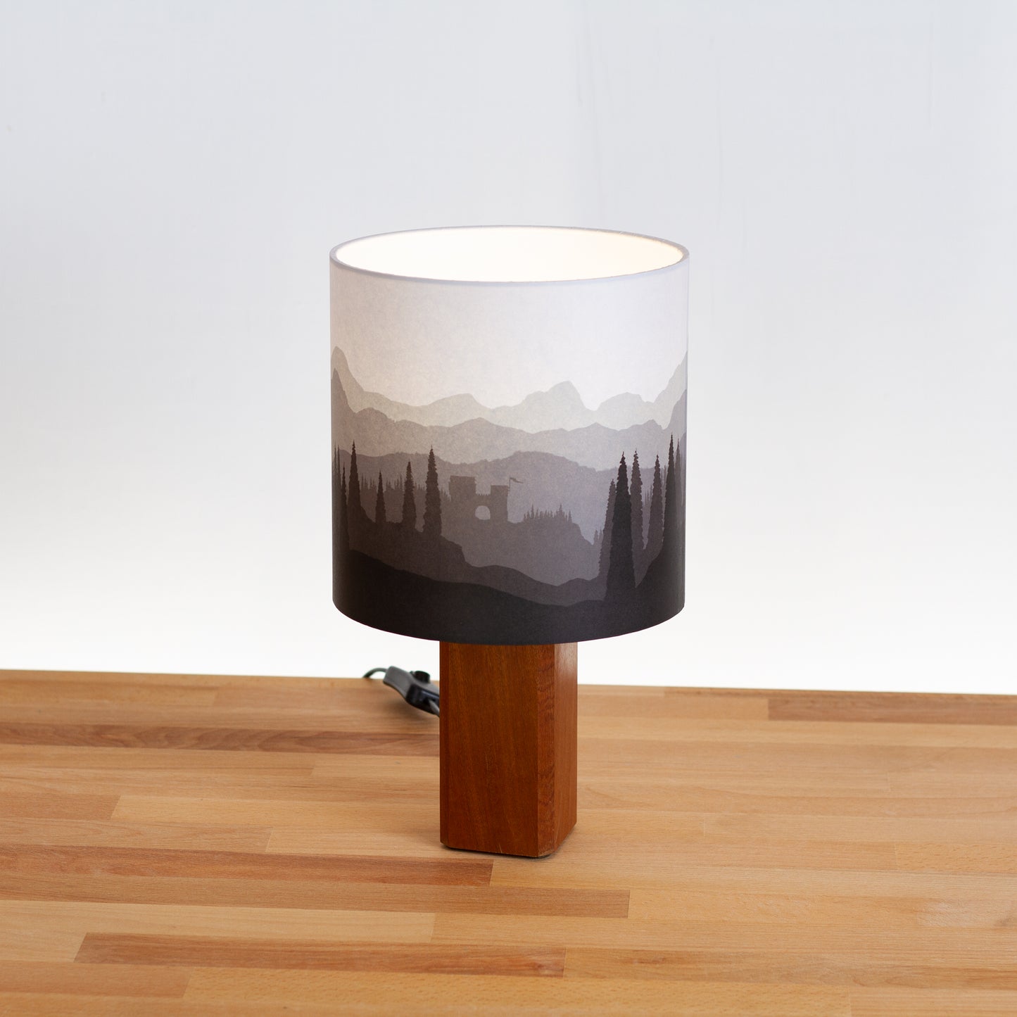 Forest Landscape Print ~ Grey , Sapele Table Lamp