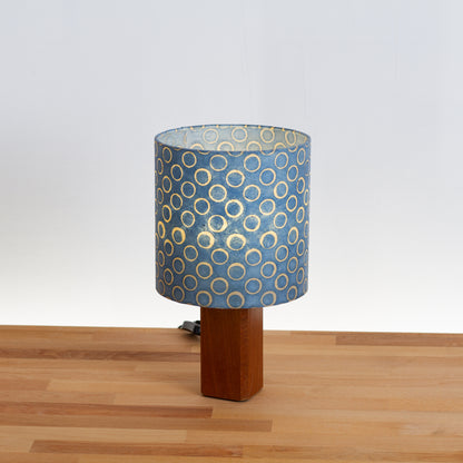 Square Sapele Table Lamp with 20cm Drum Lamp Shade P72 - Batik Blue Circles