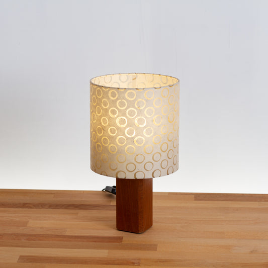 Square Sapele Table Lamp with 20cm Drum Lamp Shade P74 - Batik Natural Circles