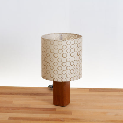Square Sapele Table Lamp with 20cm Drum Lamp Shade P74 - Batik Natural Circles