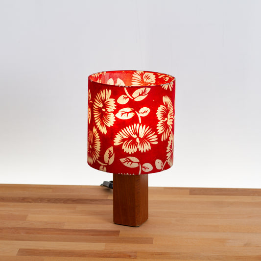 Square Sapele Table Lamp with 20cm Drum Lamp Shade B118 - Batik Peony Red