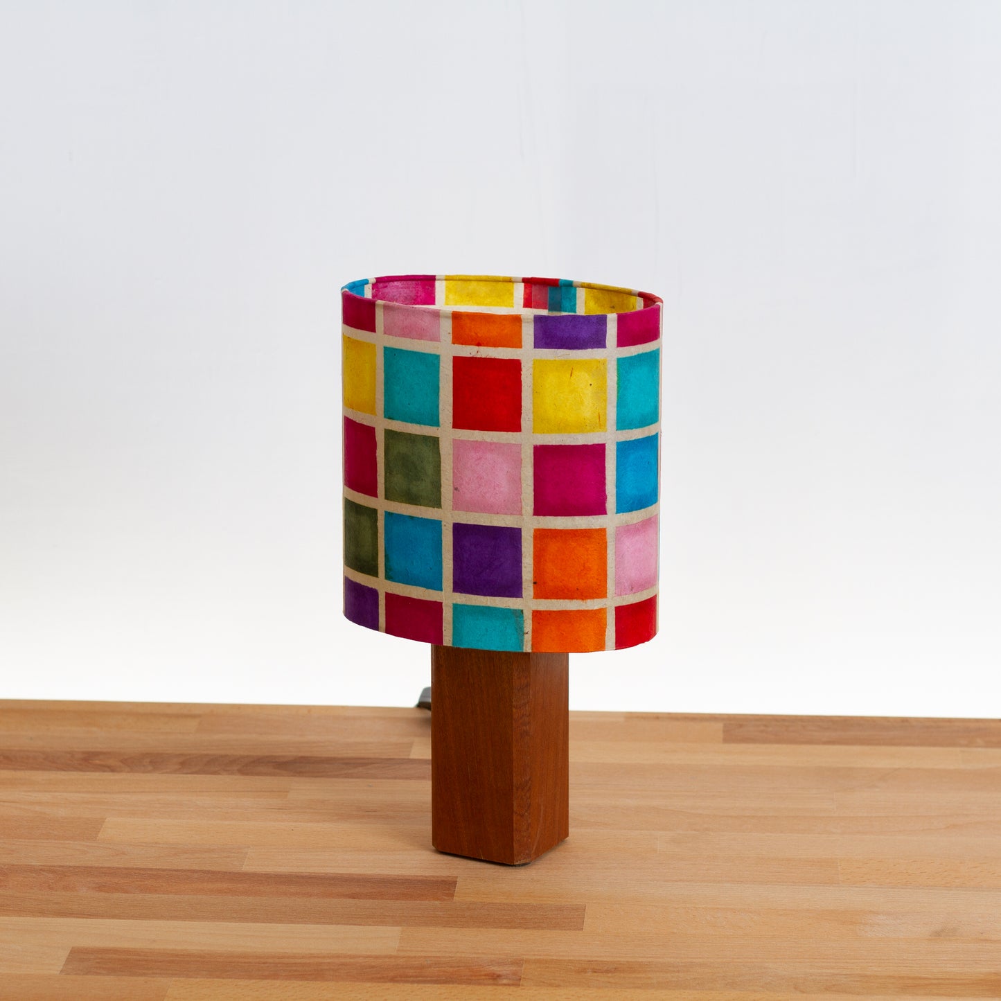 Square Sapele Table Lamp with 20x20cm Oval Lamp Shade P01