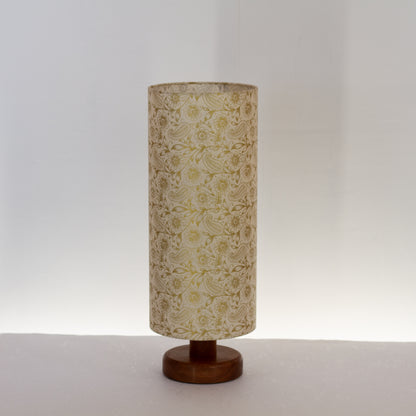 Round Sapele Table Lamp with 20cm x 45cm Lamp Shade in P69 - Garden Gold on Natural