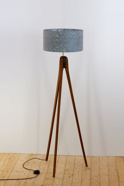 Sapele Tripod Floor Lamp - P31 - Batik Leaf on Blue
