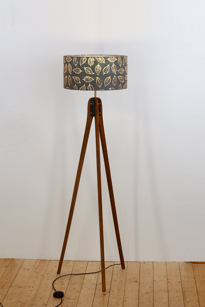 Sapele Tripod Floor Lamp - B124 ~ Batik Leaf Grey