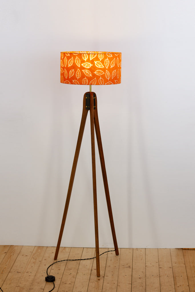 Sapele Tripod Floor Lamp - B123 ~ Batik Leaf Orange