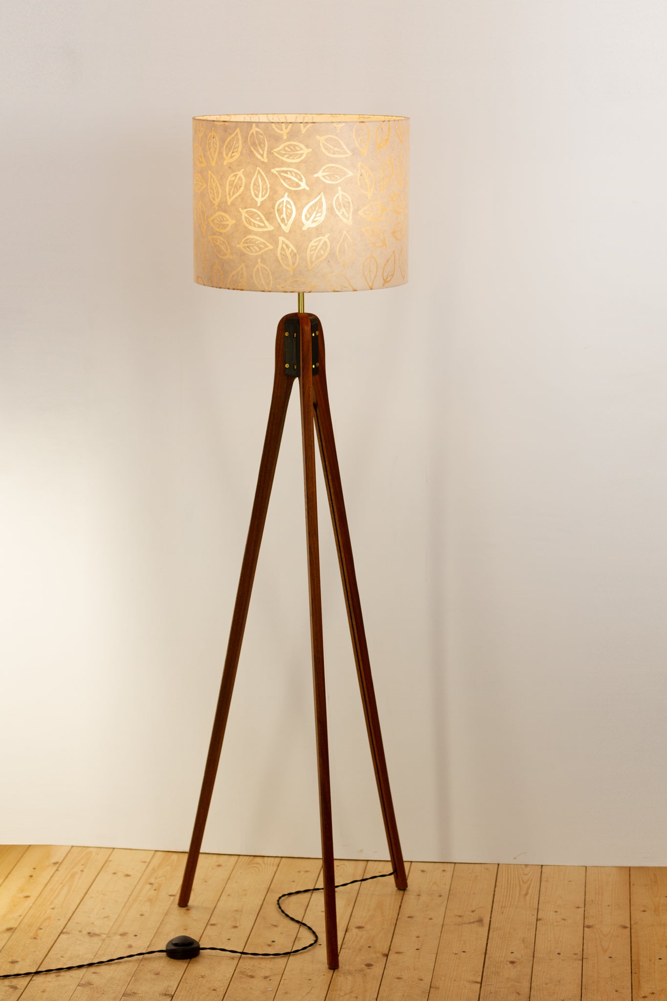 Sapele Tripod Floor Lamp - P28 - Batik Leaf on Natural