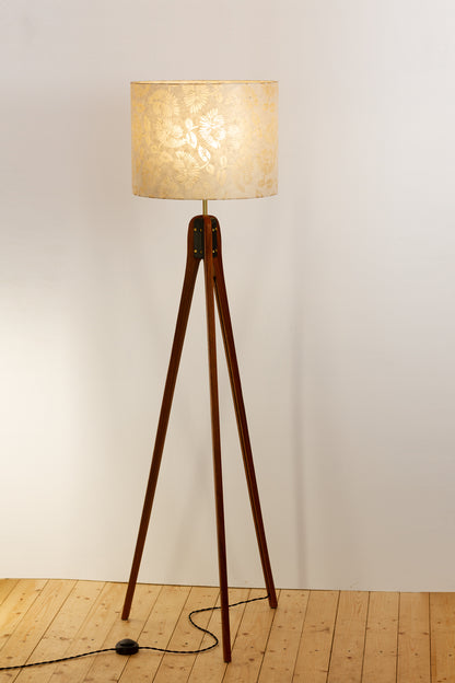 Sapele Tripod Floor Lamp - P09 - Batik Peony on Natural