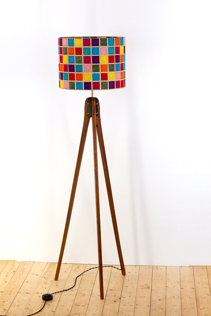 Sapele Tripod Floor Lamp - P01 - Batik Multi Square