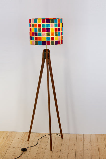 Sapele Tripod Floor Lamp - P01 - Batik Multi Square