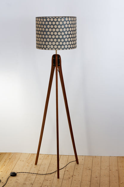 Sapele Tripod Floor Lamp - P78 - Batik Dots on Grey