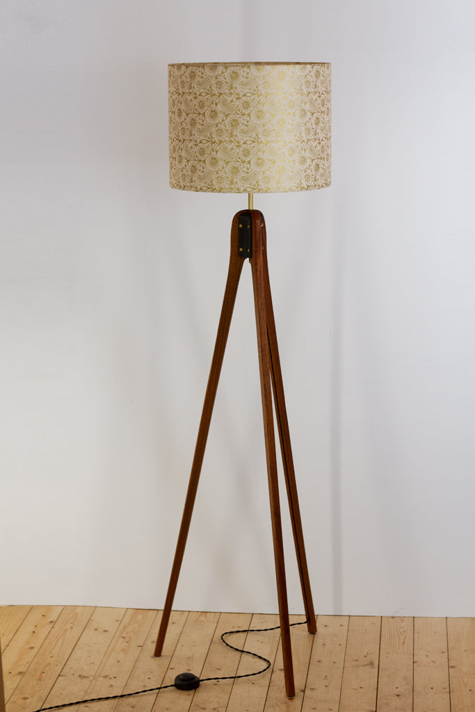 Sapele Tripod Floor Lamp - P69 - Garden Gold on Natural