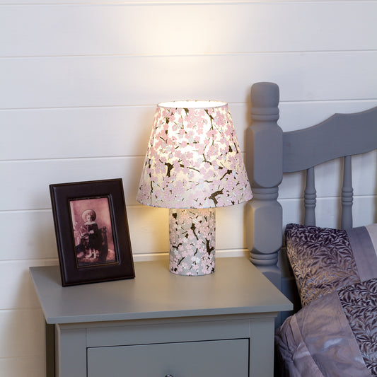 Matching Table Lamp (Small) with Conical Lamp Shade ~ Pink Cherry Blossom on Grey (W02)