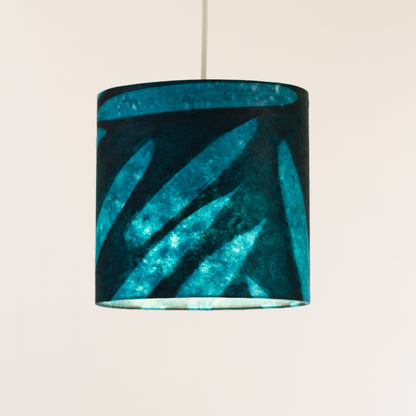 Oval Lamp Shade - P99 - Resistance Dyed Teal Bamboo, 20cm(w) x 20cm(h) x 13cm(d)
