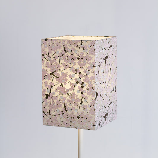 Square Lamp Shade - W02 ~ Pink Cherry Blossom on Grey, 20cm(w) x 30cm(h) x 20cm(d)