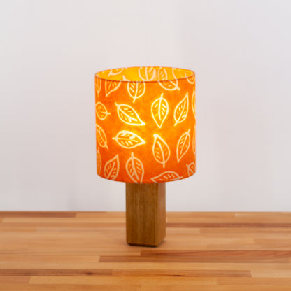 Square Oak Table Lamp with 20cm Drum Lamp Shade ~ Batik Leaf Orange (B123)