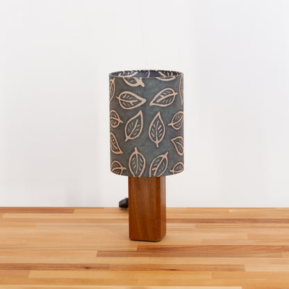 Square Sapele Table Lamp with 15cm Drum Lamp Shade B124 ~ Batik Leaf Grey