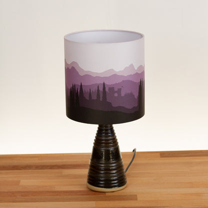 Stoneware Table Lamp Base with Dark Glaze, Landscape #1 Purple Drum Lampshade