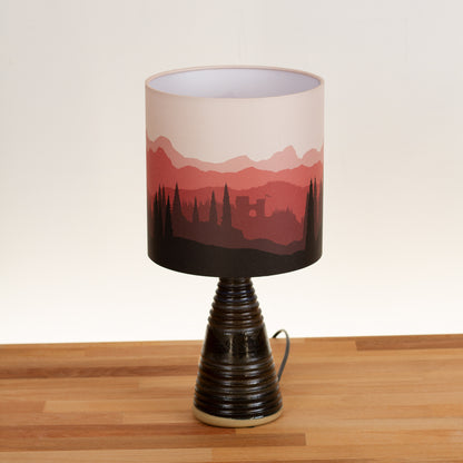 Stoneware Table Lamp Base with Dark Glaze, Landscape #1 Red Drum Lampshade