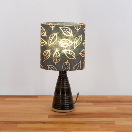 Stoneware Table Lamp Base with Dark Glaze, B124 ~ Batik Leaf Grey Oval Lampshade