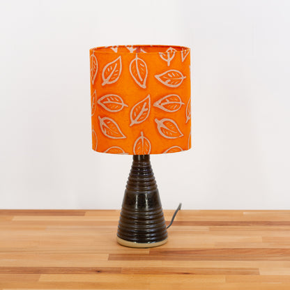 Stoneware Table Lamp Base with Dark Glaze, Batik Leaf Orange B123 Oval Lampshade