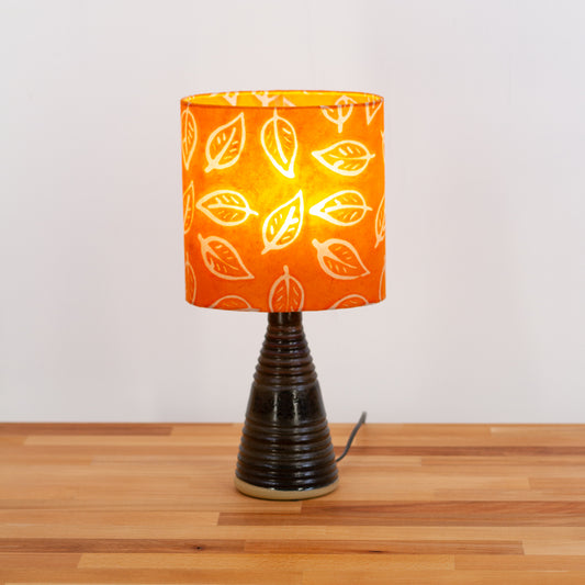 Stoneware Table Lamp Base with Dark Glaze, Batik Leaf Orange B123 Oval Lampshade