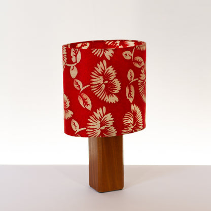 Square Sapele Table Lamp with 20cm Oval Lamp Shade B118 - Batik Peony Red